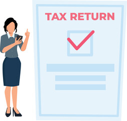 The girl marked the tax return file.