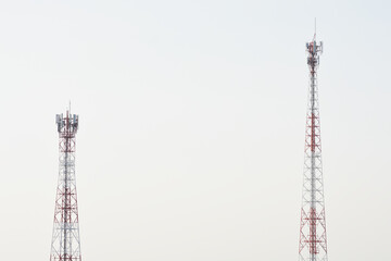 Telecommunication towers and transmission lines for local signal and modern technology internet.