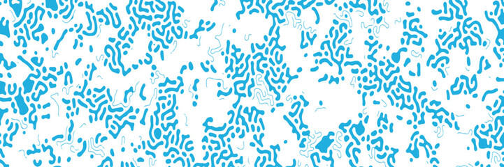Trendy Blue and white Turing pattern. vector image. Turing reaction diffusion monochrome seamless pattern with chaotic motion. Turing reaction colorful