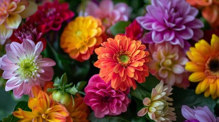 Obraz premium Floral arrangement bursting with vibrant colors, symbolizing beauty and growth