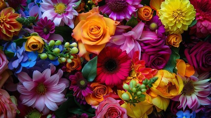 Floral arrangement bursting with vibrant colors, symbolizing beauty and growth