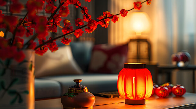 Interior of modern room decorated for Chinese New Year celebration : Generative AI