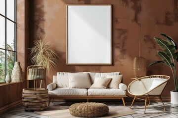 Poster Mockup in Brown Scandinavian Interior created with Generative AI
