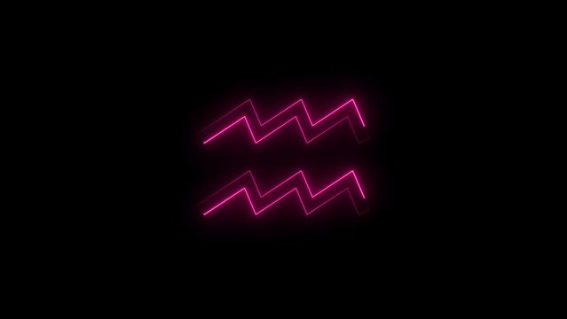 Neon zodiac sign aquarius prediction sign symbol icon animation