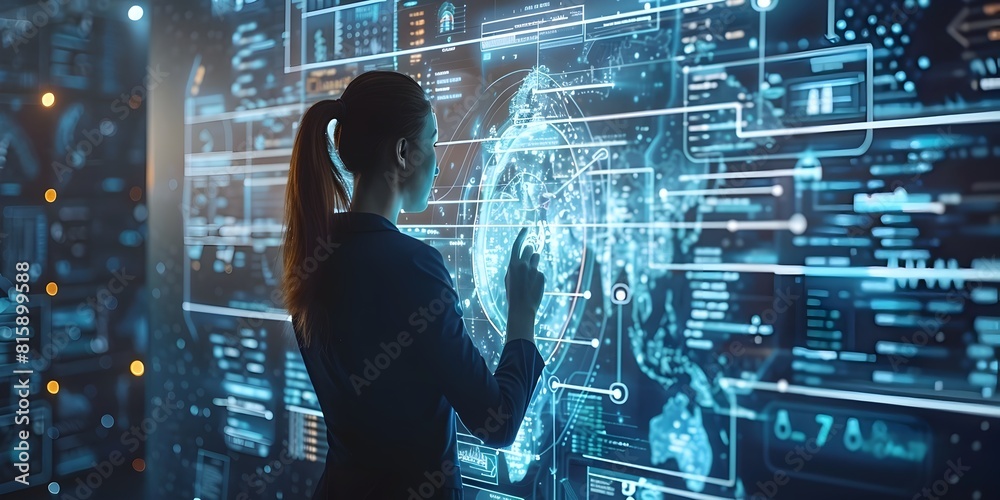 Poster futuristic tech tool for detailed scenario simulations and problem solving