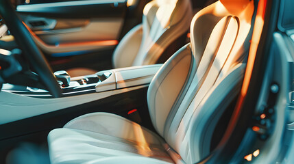 Car modern interior with white leather seats vehicle : Generative AI