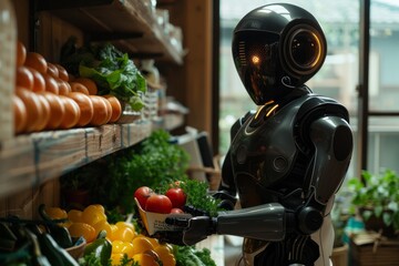 Robot selecting vegetables in an organic market setting