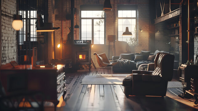 Living room interior in luxury industrial style : Generative AI