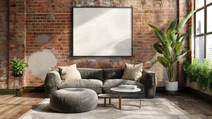 Obraz premium Frame mockup in living room loft, industrial style.