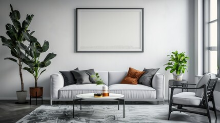 Frame mockup in modern home interior background.