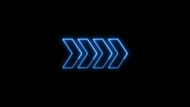 Abstract neon directional arrow loading icon.4K direction Sign. neon glowing sign arrows. directional arrow loopable overlay on a black background.
