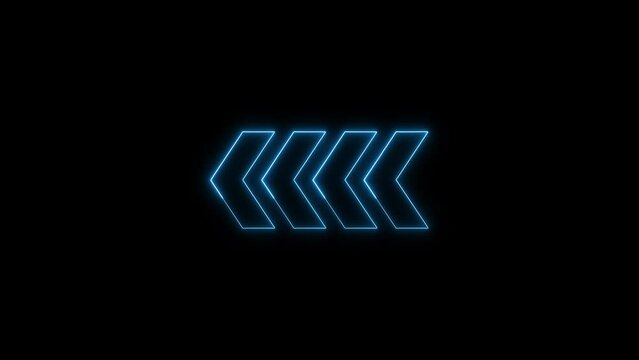 Abstract neon directional arrow loading icon.4K direction Sign. neon glowing sign arrows. directional arrow loopable overlay on a black background.