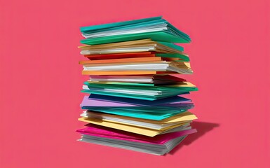 A stack of colorful official folders neatly arranged on top of a bright pink surface, creating a striking contrast between the colors. Generative AI