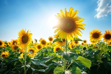 Lush sunflower field on a sunny day