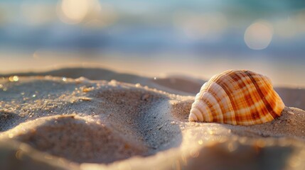 Fototapeta na wymiar Seashell in the sand on a bright summer day