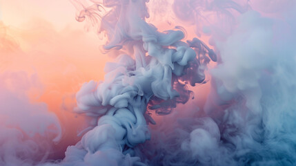 Soft, billowing smoke in a gradient of sunrise colors, creating a peaceful, abstract scene