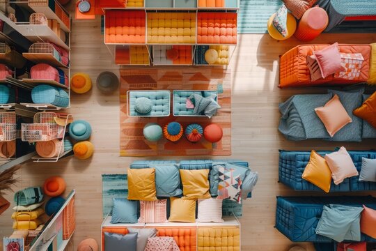 AR retail shopping experiences, top view, enhancing consumer choice, advanced tone, Complementary Color Scheme