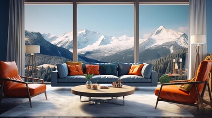 mountain vistas flat design top view alpine theme 3D render Complementary Color Scheme