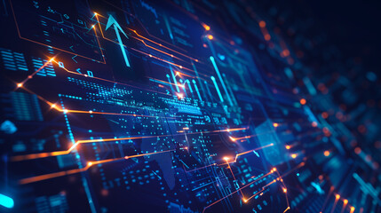 Obraz premium Neon arrows and lines streak through the darkness, symbolizing high-speed data transfer in a technological realm. Generative AI