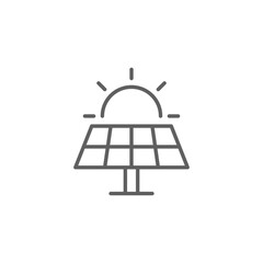 Solar panel icon. Simple outline style. Photovoltaic, sun, installation, roof, generator, heat, sunlight, renewable energy concept. Thin line symbol. Vector illustration isolated. Editable stroke.