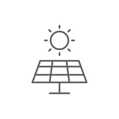 Solar panel icon. Simple outline style. Photovoltaic, sun, installation, roof, generator, heat, sunlight, renewable energy concept. Thin line symbol. Vector illustration isolated. Editable stroke.