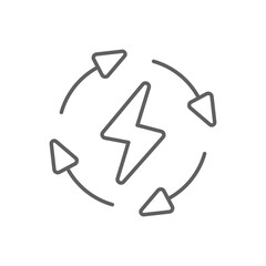 Renewable energy icon. Simple outline style. Cycle, electricity, design, arrow, circle, lightning, electrical, recycle energy concept. Thin line symbol. Vector illustration isolated. Editable stroke.