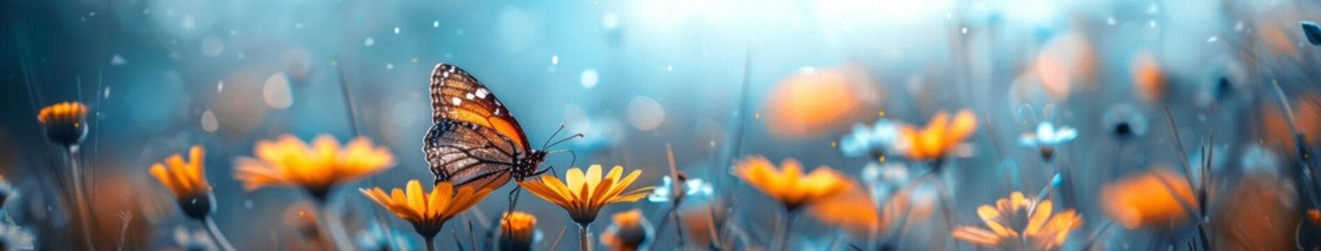 Beautiful Blooming Spring Flowers and Butterflies in Vibrant Garden. Floral Nature Backgrounds for Seasonal, Botanical, or Eco-Friendly Designs，
Background flower butterfly, spring, garden, floral bea