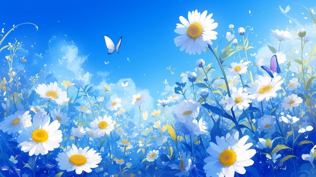 Beautiful Blooming Spring Flowers and Butterflies in Vibrant Garden. Floral Nature Backgrounds for Seasonal, Botanical, or Eco-Friendly Designs，
Background flower butterfly, spring, garden, floral bea