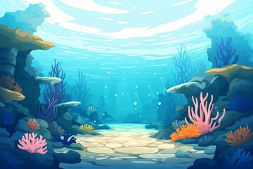 ocean reef flat design front view marine theme cartoon drawing Splitcomplementary color scheme
