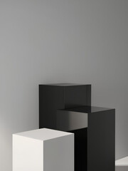 3d geometric gray scene with cube podium and editable light for product placement 