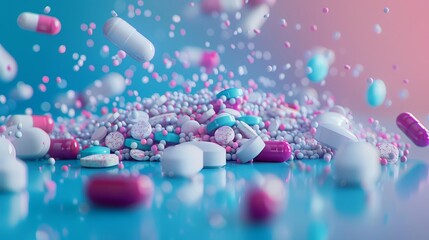 Pharmaceutical pills scattered on a surface