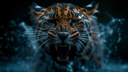 Obraz premium Leopard Mouth With Black Background created by ai
