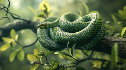 Fototapeta premium green snake in the grass