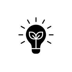 Renewable energy icon. Simple solid style. Shining electric ecology light bulb, leaf, eco, green, sustainable energy concept. Silhouette, glyph symbol. Vector illustration isolated.