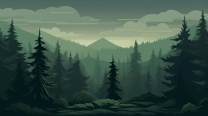 pine forest flat design side view wilderness theme 3D render Monochromatic Color Scheme