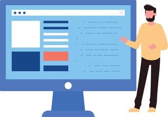 Boy looking at monitor software.