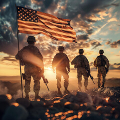 Memorial Day - Remember and Honor Poster. Usa memorial day celebration. American national holiday Wallpaper poster template with soldiers and guns ,generative Ai