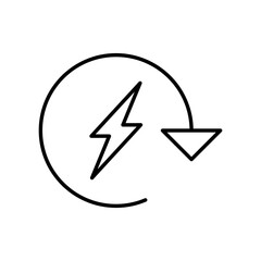 Recharge electric power icon. Simple outline style. Wattage, charger, arrow, thunder, pile, lightning, thunderbolt, energy concept. Thin line symbol. Vector illustration isolated.