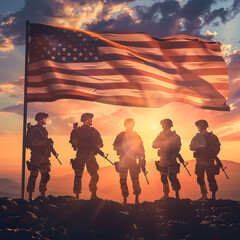 Memorial Day - Remember and Honor Poster. Usa memorial day celebration. American national holiday Wallpaper poster template with soldiers and guns ,generative Ai