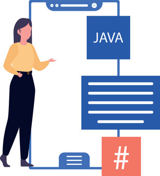 Girl looking at Java coding.