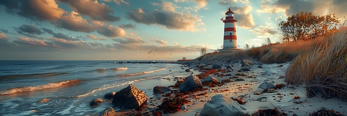 Lighthouse in Darlowek, Darlowek, West Pomerania, Poland realistic nature and landscape