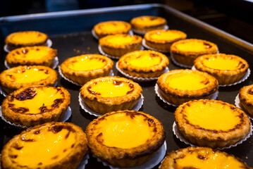 Fresh baked egg tart in the bakery shop