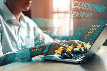 Customer review satisfaction feedback survey concept. User give rating to service experience on...