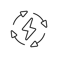 Renewable energy icon. Simple outline style. Cycle, electricity, design, arrow, circle, lightning, electrical, recycle energy concept. Thin line symbol. Vector illustration isolated.