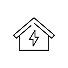Home electrification icon. Simple outline style. House with lightning bolt, electric, construction, light, building, energy concept. Thin line symbol. Vector illustration isolated.