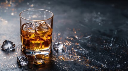cold whisky for World Whisky (Whiskey) Day background concept with copy space