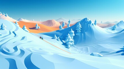 Fototapeta premium skiing downhill flat design top view snowy slope theme 3D render Complementary Color Scheme