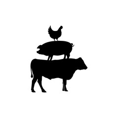 Cow Pig Chicken stencil icon vector. Farm animals stencil silhouettes. Stacked cow pig chicken stencil.