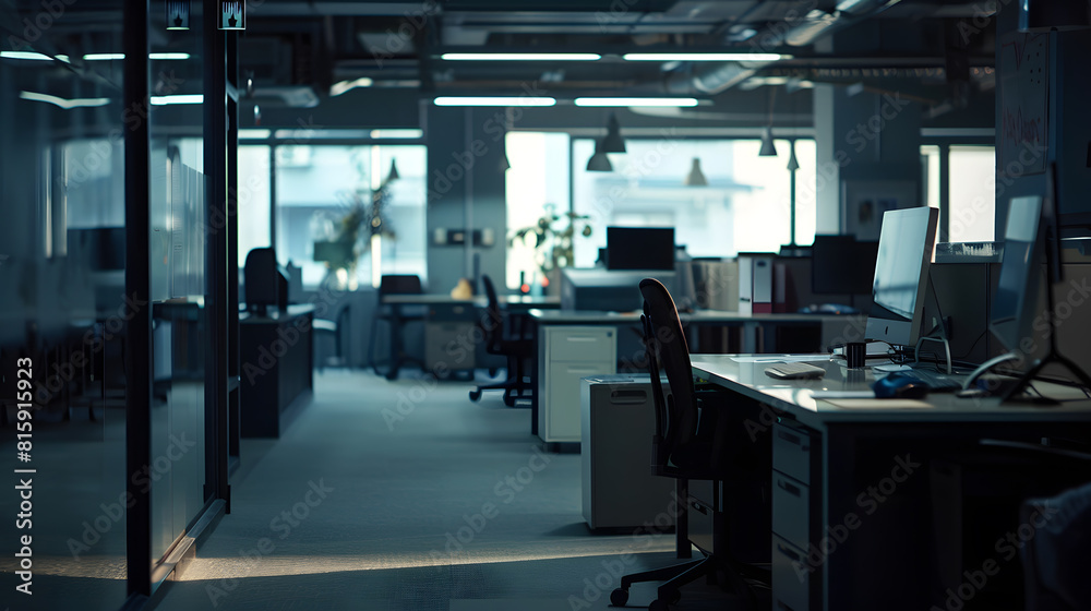 Poster it must be the weekend shot of an empty office : generative ai