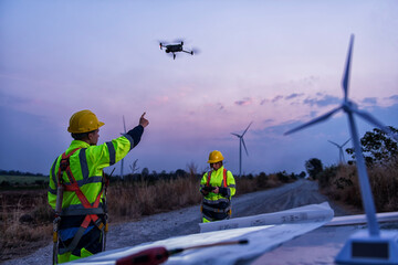 Drone operated by safety engineering inspector. Industrial Unmanned Drone Survey, Monitoring And Discovery. Drone operated by safety engineering inspector.